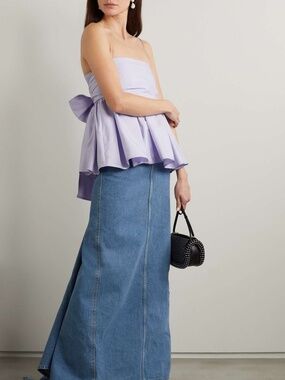 CECILIE BAHNSEN James bow-embellished cotton-poplin peplum top NWT